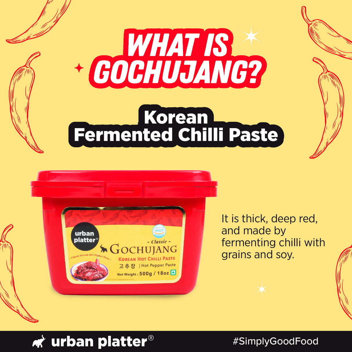 Urban Platter Korean Gochujang Paste 500g ( Fermented Chilli Paste | Spicy-Sweet Umami | Plant-Based | For Bibimbap & Tteokbokki)