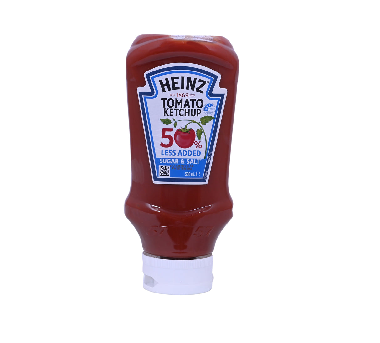 Heinz Tomato Ketchup, 500ml (50% Less Added Sugar & Salt, Made with Sun-Ripened Tomatoes)