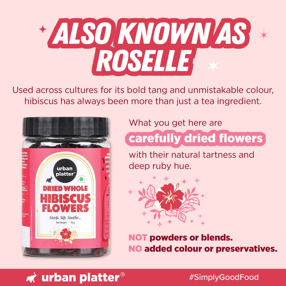 Urban Platter Whole Dried Hibiscus Flowers, 70g (Tart & Floral | Antioxidant-Rich | Caffeine-free) - product image 7