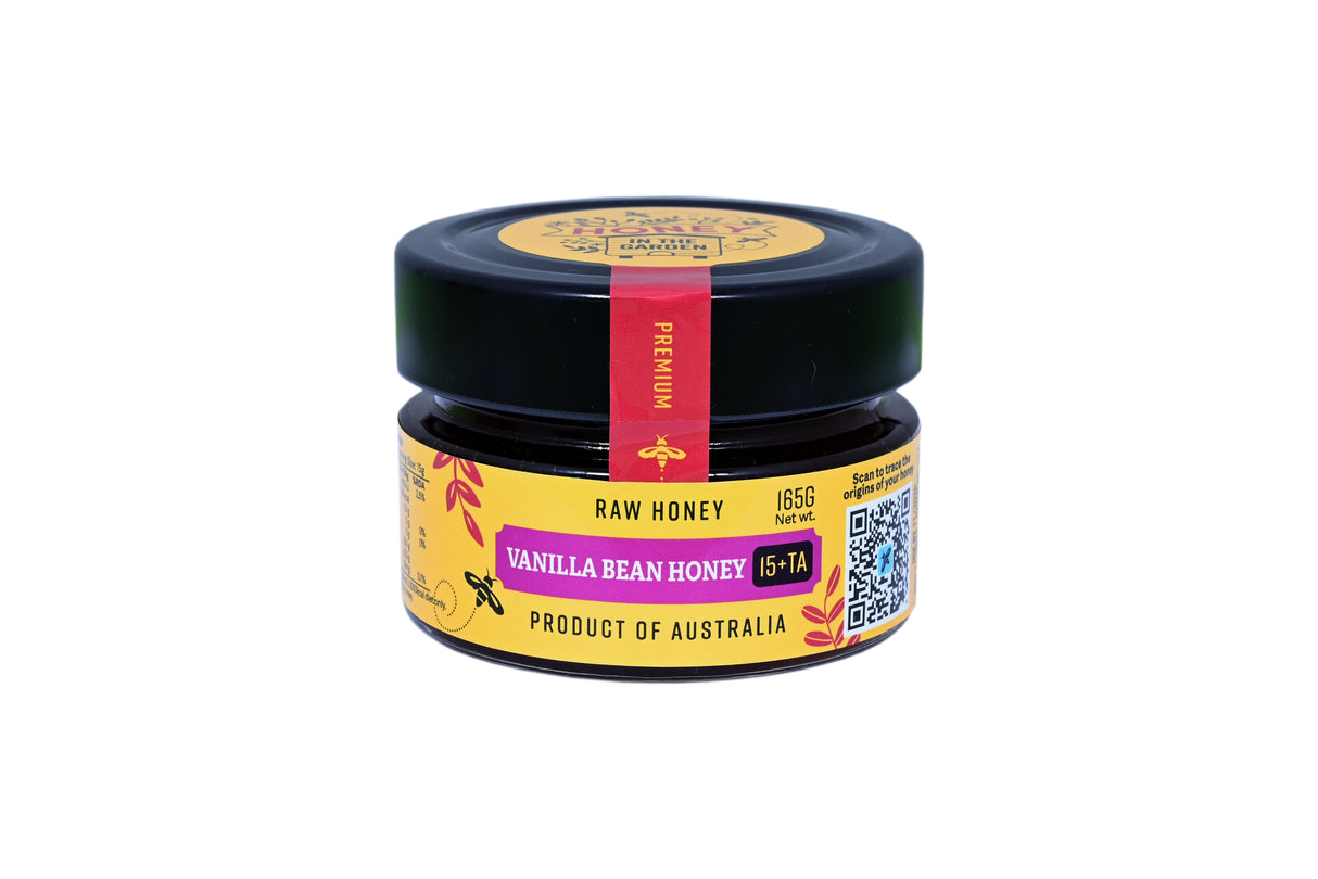 Honey In The Garden Vanilla Bean Honey, 165g (Raw Australian Honey Infused with Natural Vanilla Bean)