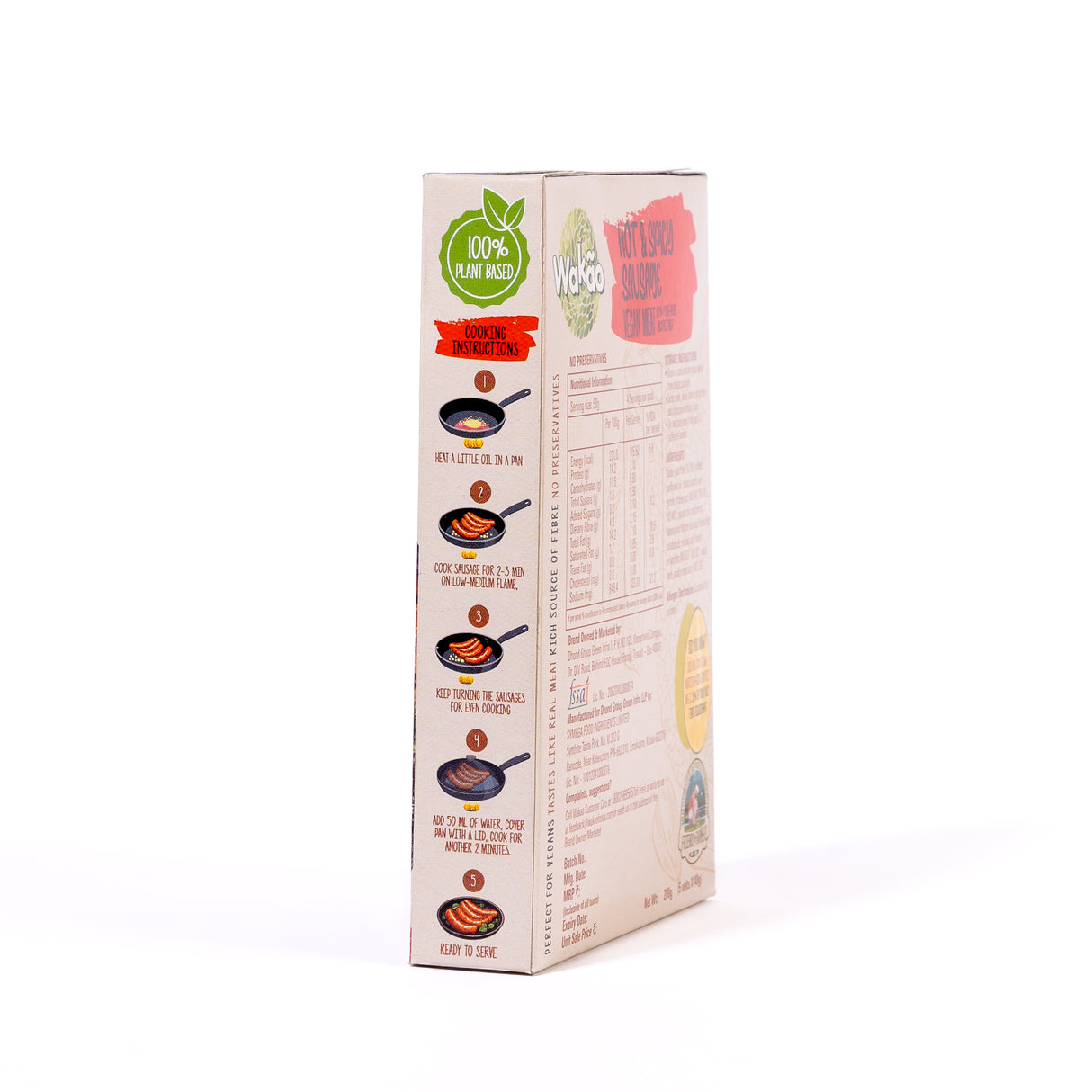 Wakao Hot & Spicy Sausage, 200g (100% Plant based , Ready to cook,Heat & Eat, Tender Jackfruit Sausages)