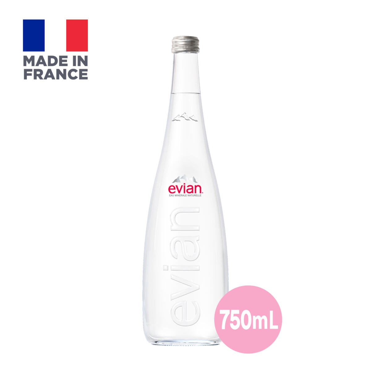Evian Pure Natural Mineral Glass Water Bottle