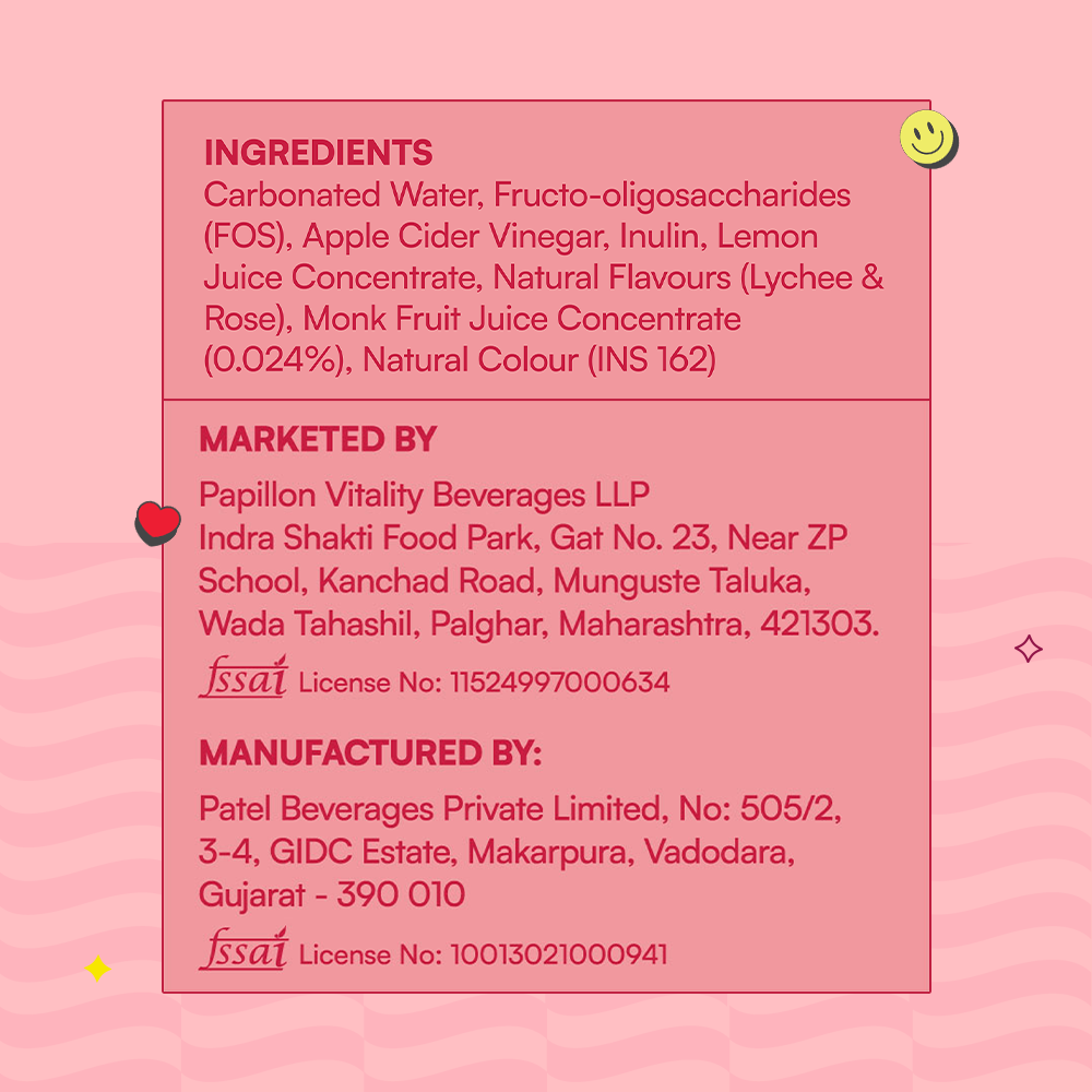 Lychee Rose Crafted Soda, 250ml x 4 (10g Fibre, Zero Added Sugar)