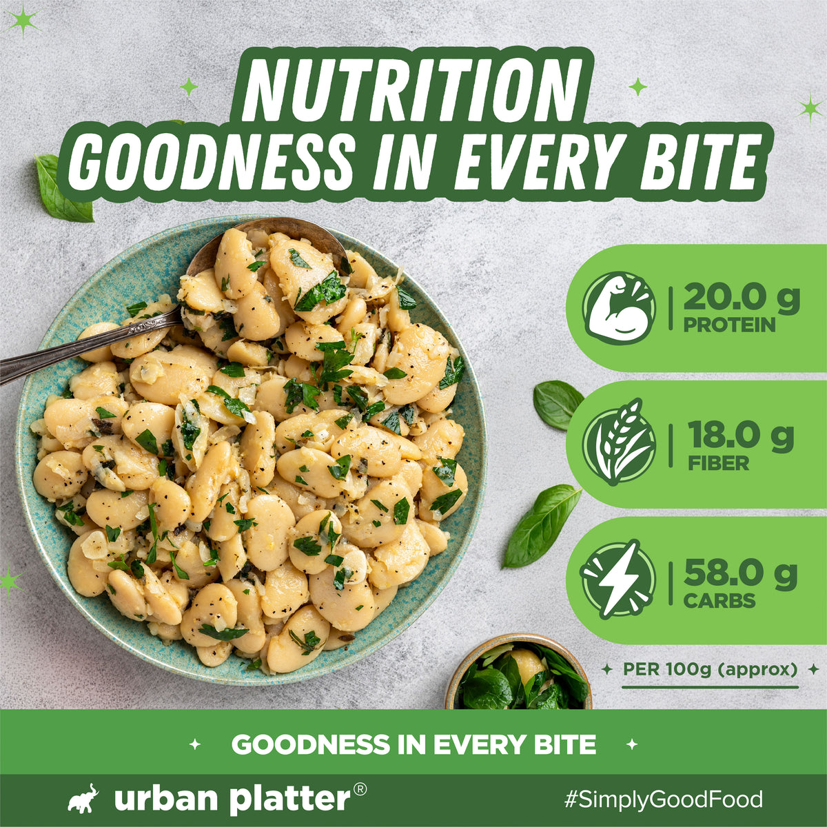 Lima Beans, 500g (Butter Beans | 20g Protein | 18g Fiber | Nourishing whole beans for Gravies, Curries, Bowls, & Salads)