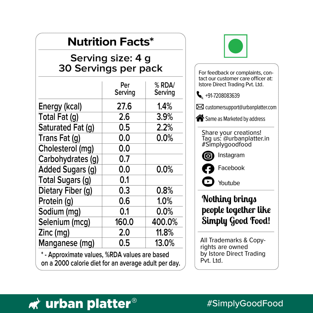 Urban Platter Brazil Nuts, 120g (Monthly Consumption Pack, Rich In Selenium, Have 1 Daily, 30 single serve brazil nut sachets)