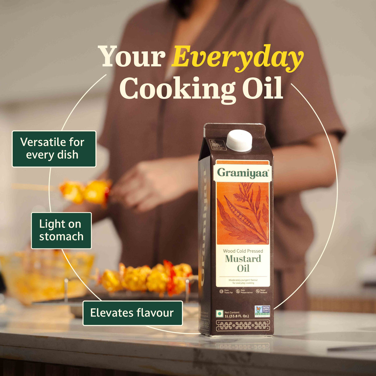 Gramiyaa Mustard Oil - Wood Cold Pressed Oil 1L