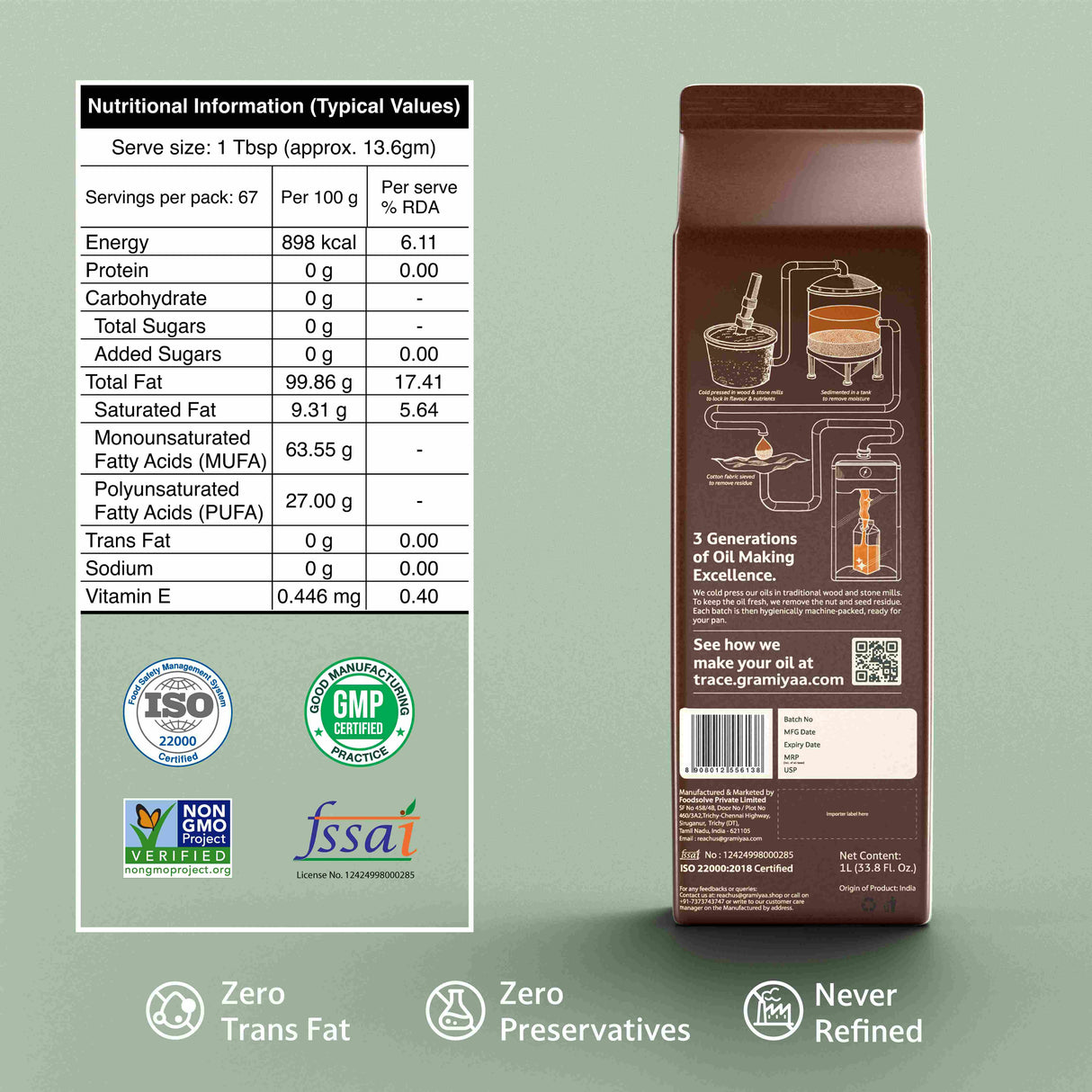 Gramiyaa Mustard Oil - Wood Cold Pressed Oil 1L