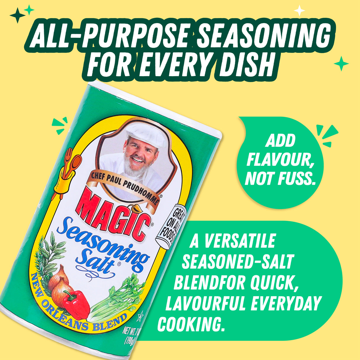 Chef Paul Prudhomme Magic Seasoning Salt, 198g (All-Purpose Savory Seasoning Blend, NO MSG, NO Preservatives, Gluten Free)