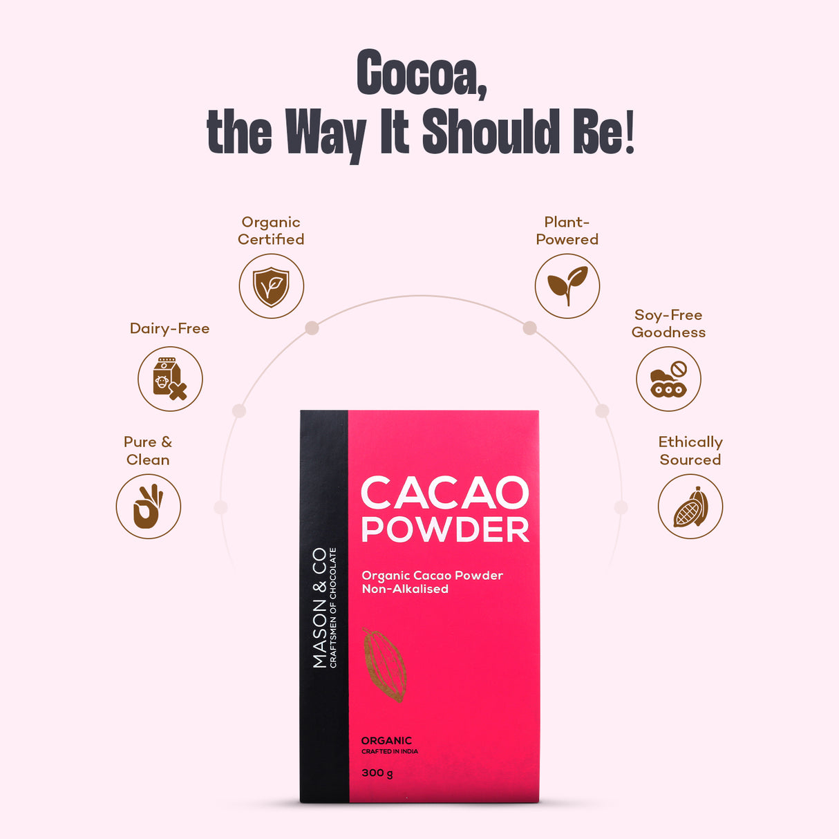 Mason & Co. Non-Alkalised Organic Vegan Artisanal Indian Cacao Powder, 300g