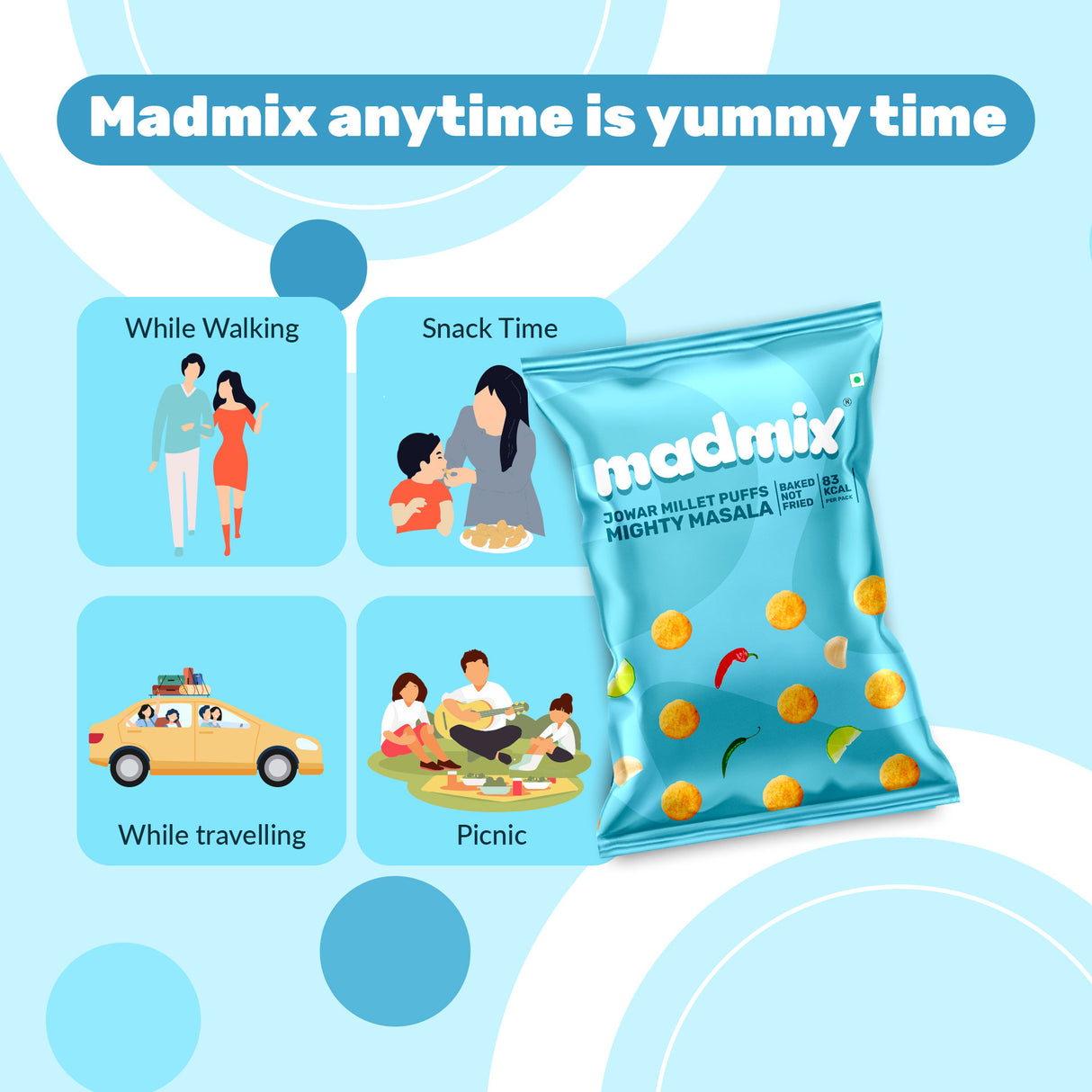 Madmix Jowar Millet Puffs Mighty Masala, 50g