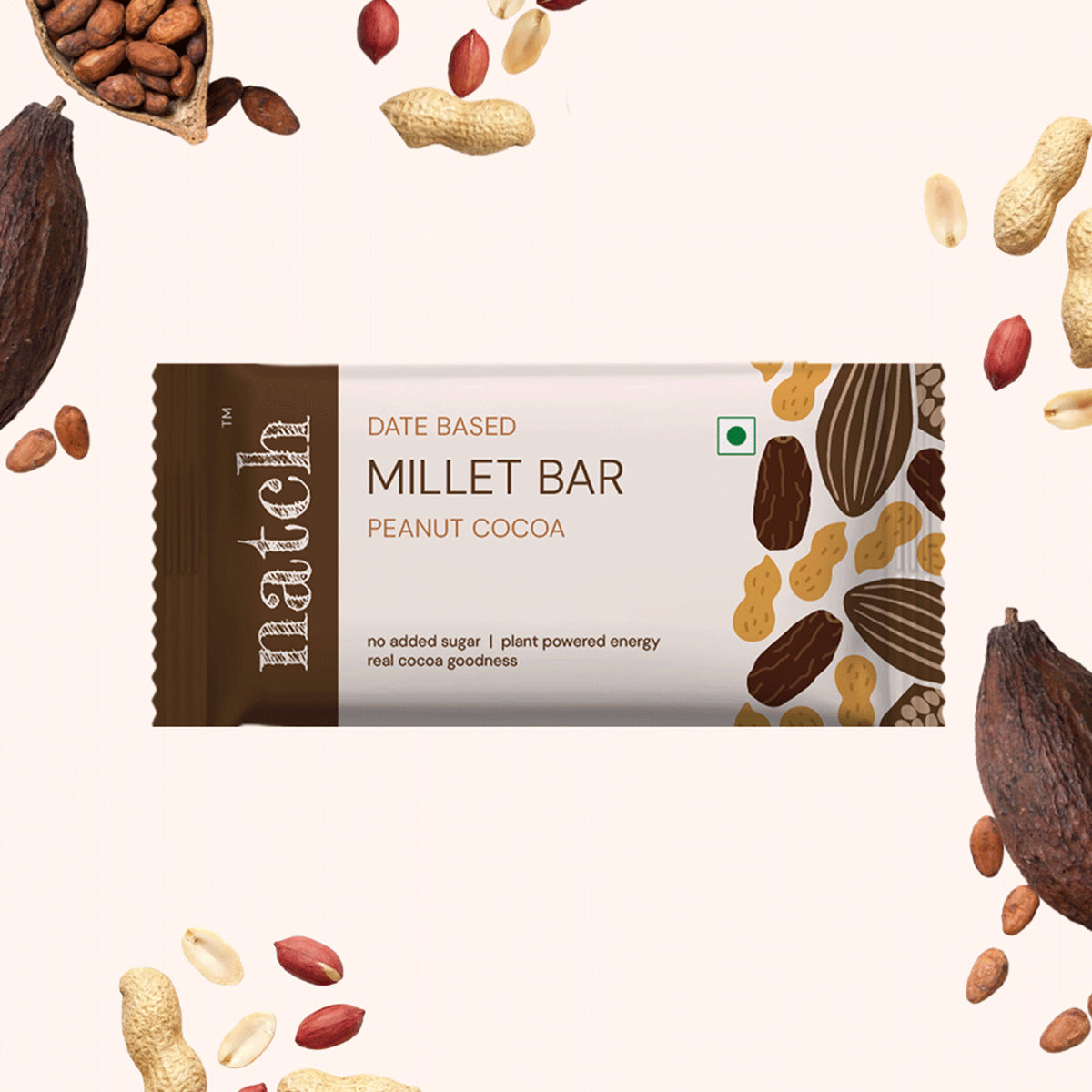 Peanut Cocoa Millet Bar, 40g x 6 (Tasty Energy Bar, With 18g Protein | Made From Dates, Roasted Peanuts, Puffed Jowar Millets, Peanut Butter And Cocoa Powder)