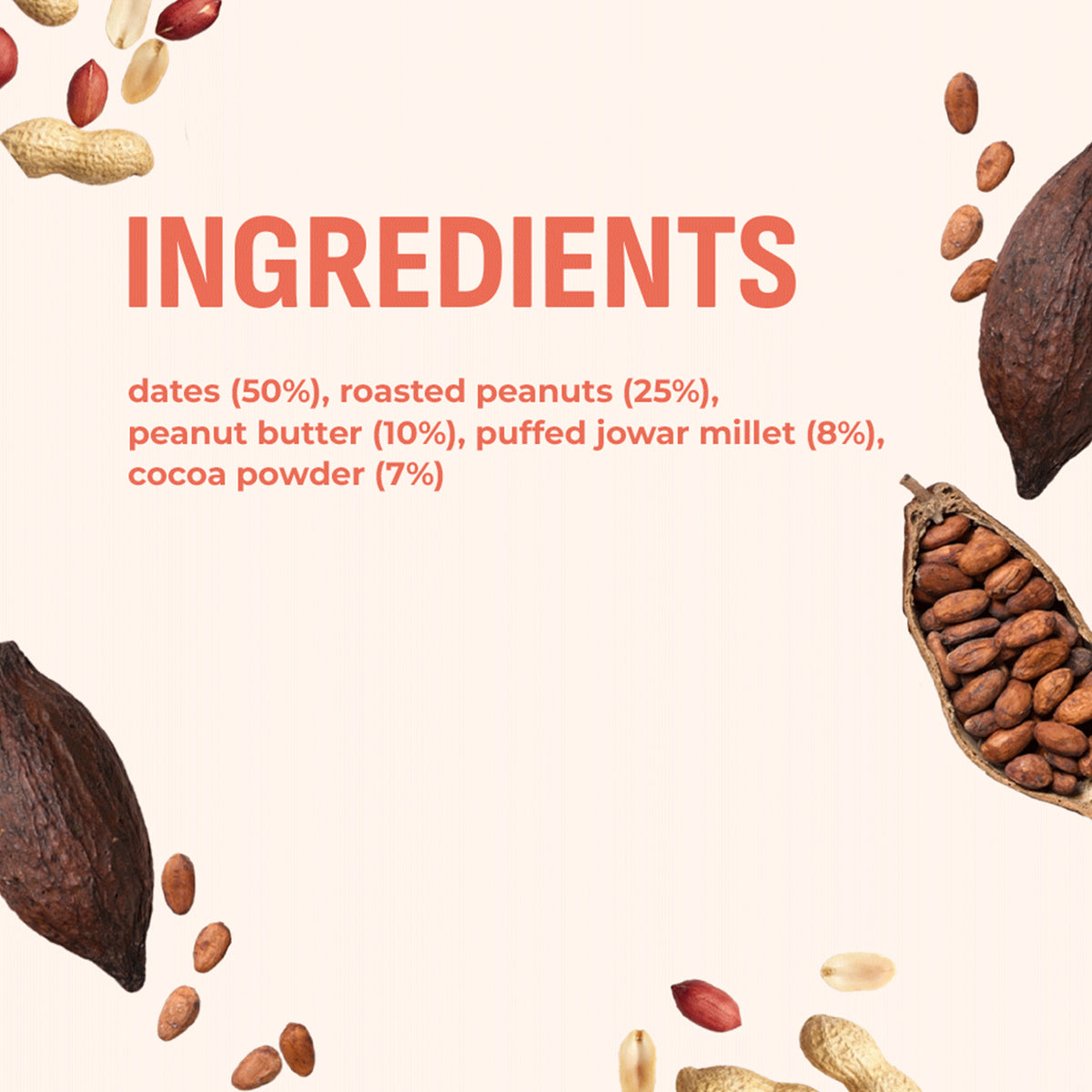 Peanut Cocoa Millet Bar, 40g x 6 (Tasty Energy Bar, With 18g Protein | Made From Dates, Roasted Peanuts, Puffed Jowar Millets, Peanut Butter And Cocoa Powder)