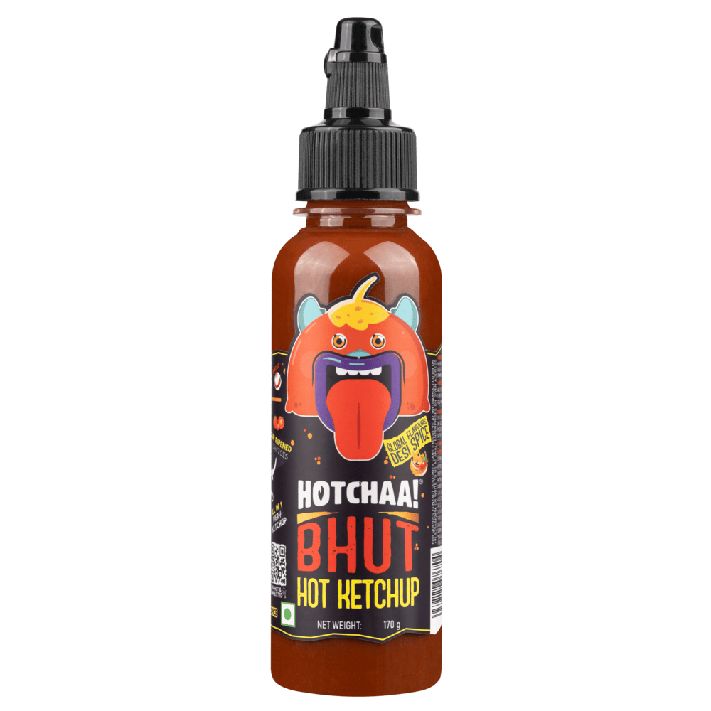Hotchaa! Bhut Hot Ketchup, 170g (Made with Global Flavours & Desi Spice, NO MSG, Made with Bhut Jalokia, Smoky, Bold, Tangy, All in 1, Flavourful, )