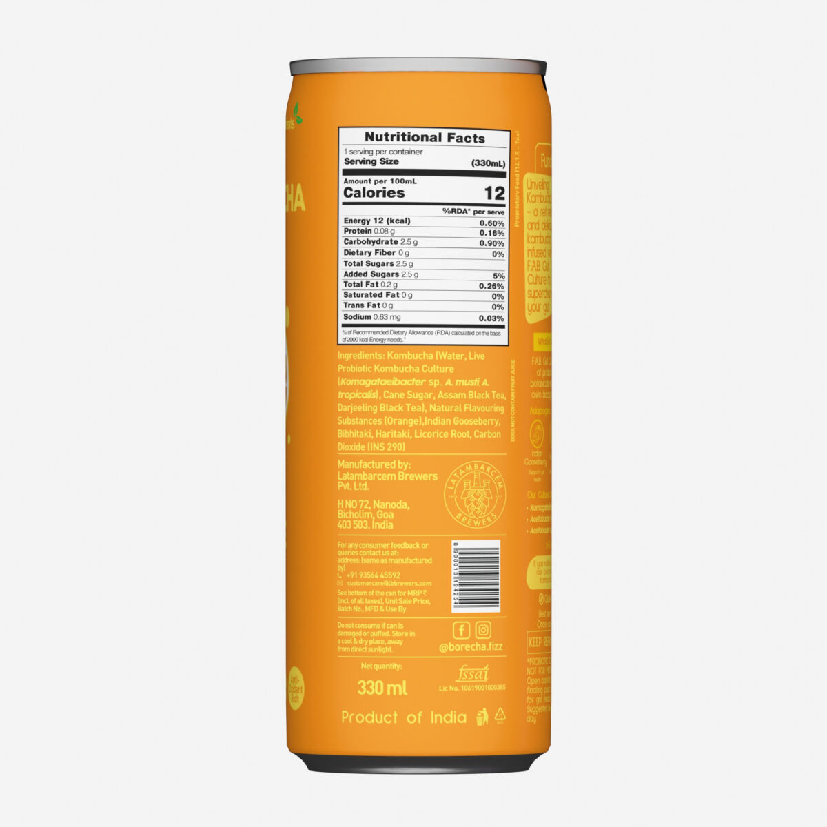 Borécha Orange Probiotic Kombucha, 330ml