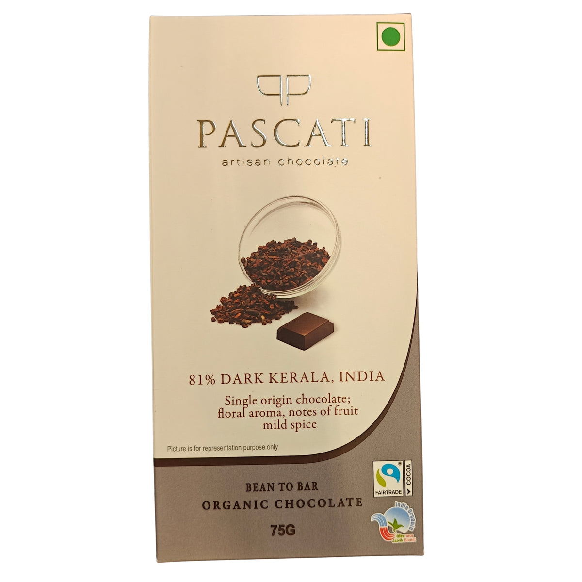 81% Single Origin Kerala Dark, India Organic Chocolate, 75g (Pack of 2)