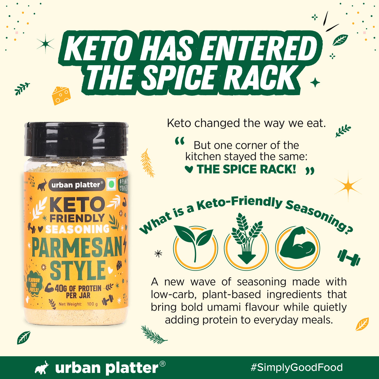 Urban Platter Keto-Friendly Parmesan Seasoning, 100g (High-Protein, Umami-Rich Cheesy Sprinkle for Pasta, Makhanas & Salads)