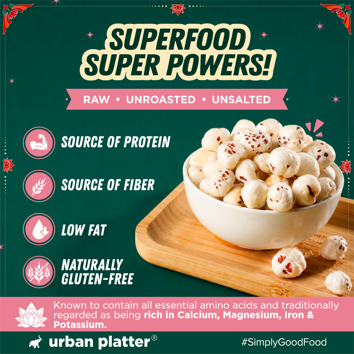 Makhana, 150g (Popped Water Lily Seeds, Source of Protein and Fiber, Unroasted and Unsalted)