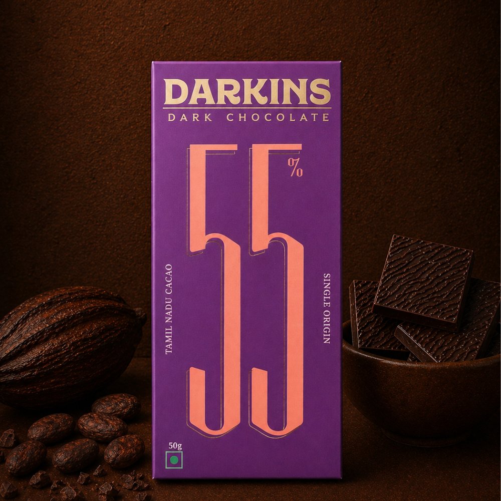 55% Dark Chocolate - Classic Tamil Nadu, 50g (Single-Origin Bean-to-Bar Chocolate | Made with Ethically Sourced Indian Cacao)
