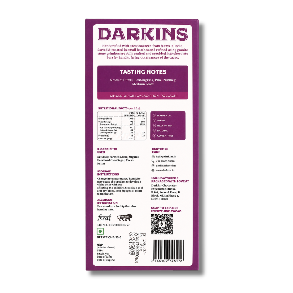 55% Dark Chocolate - Classic Tamil Nadu, 50g (Single-Origin Bean-to-Bar Chocolate | Made with Ethically Sourced Indian Cacao)