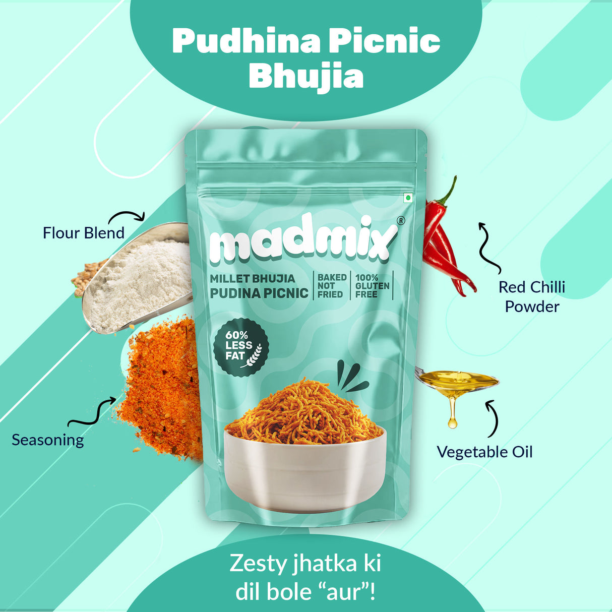 Madmix Jowar Bhujia Pudina Picnic, 25g