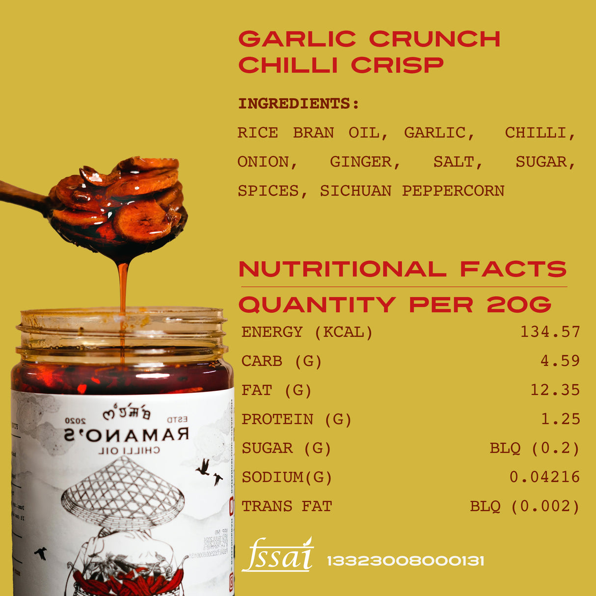 Garlic Crunch Chilli Crisp, 240g (Extra Crispy Garlic & 5 Chilli Blend | Crunchy Chilli Oil Condiment | No MSG | No Soy Sauce)