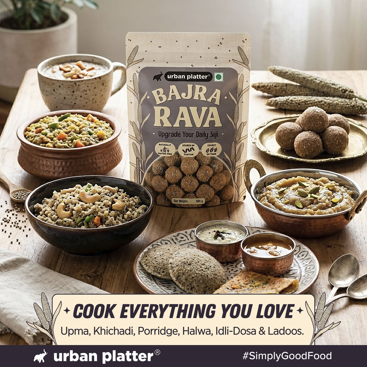 Bajra Rava, 500g (Naturally Gluten-Free | Source of Protein & Fibre | A Smart Swap for Regular Sooji | Perfect for Upma, Khichdi, Porridge, Halwa, Laddoos & More)