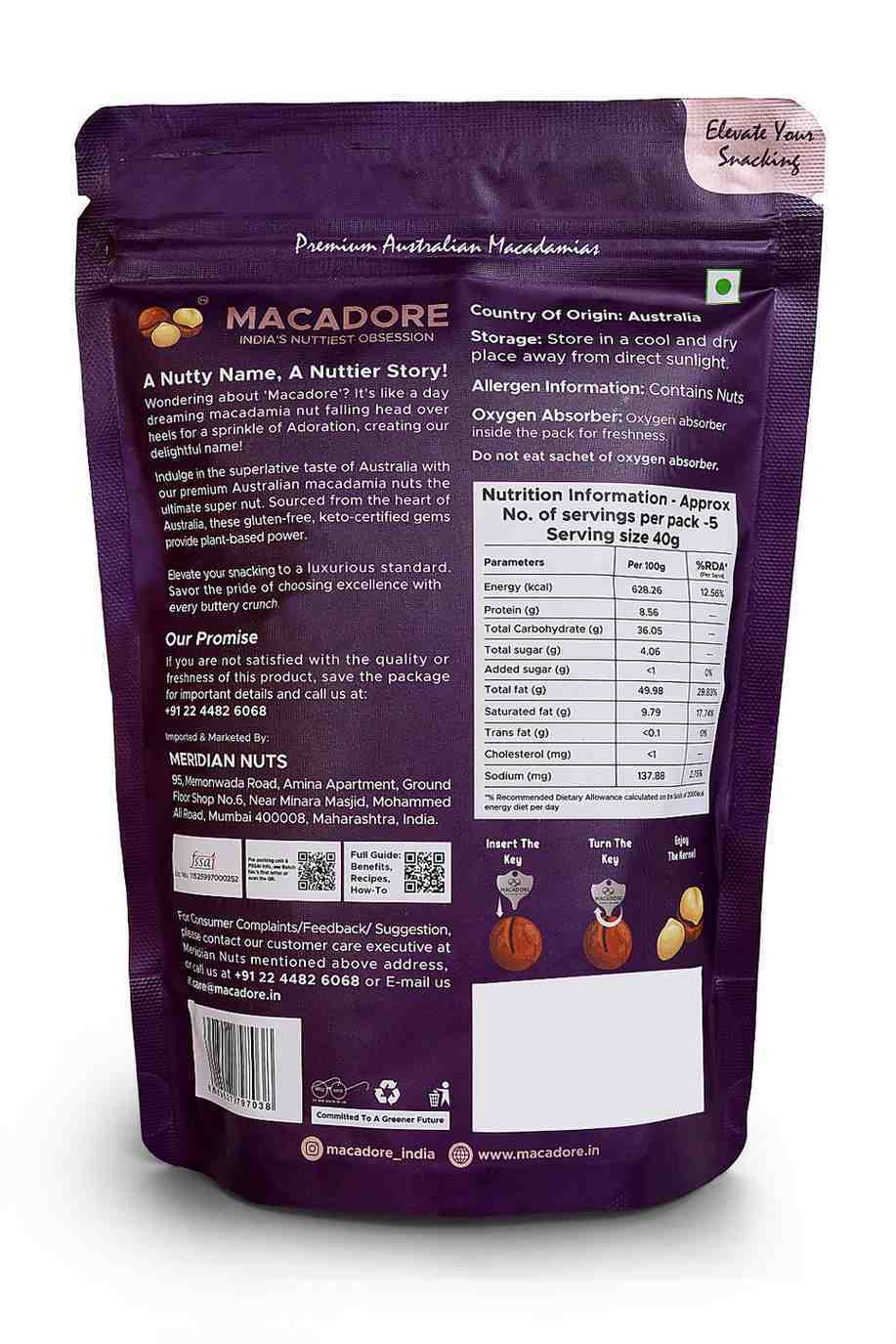 Macadore Pure Australian Raw Macadamia Nuts, 200g