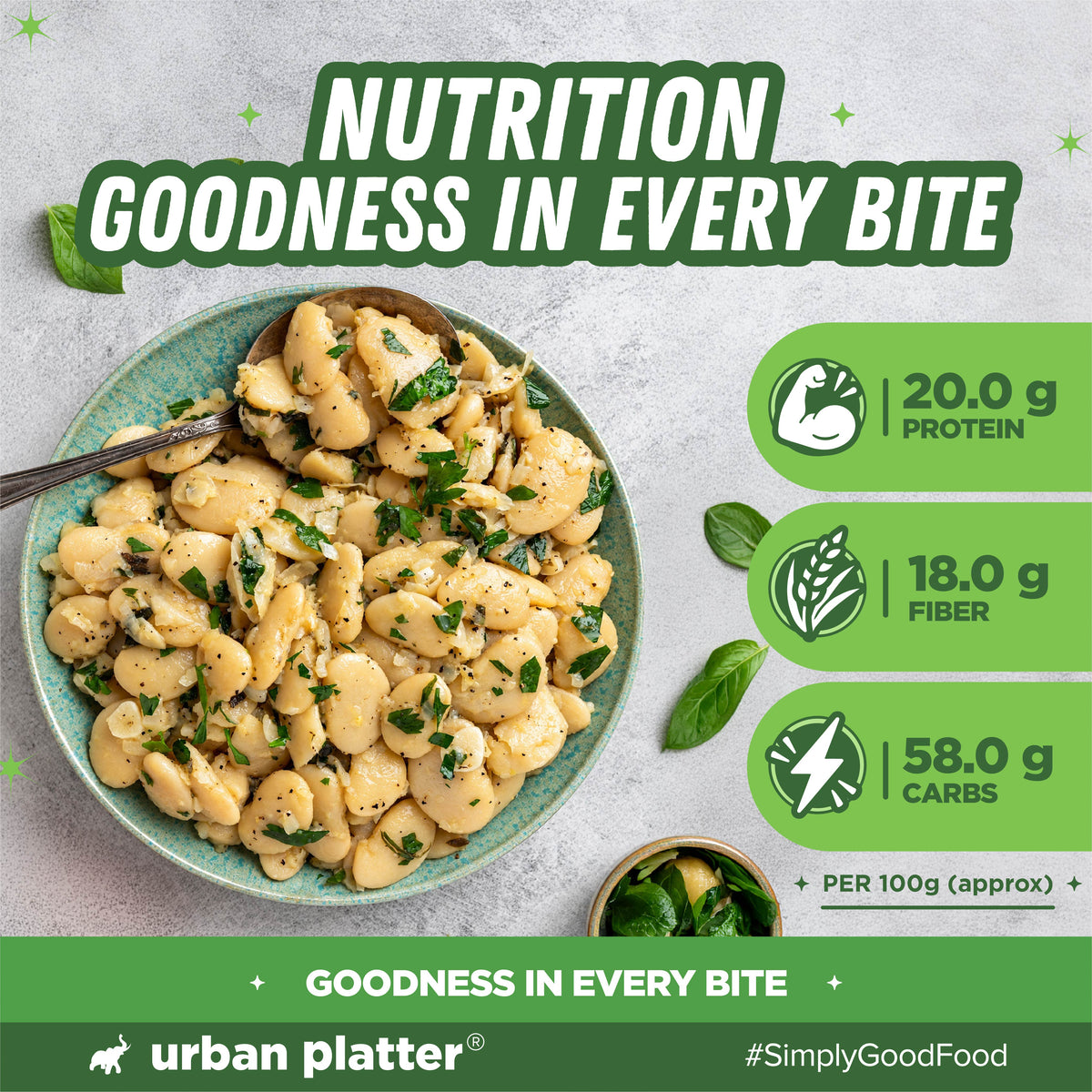 Lima Beans, 500g (Butter Beans | 20g Protein | 18g Fiber | Nourishing whole beans for Gravies, Curries, Bowls, & Salads)