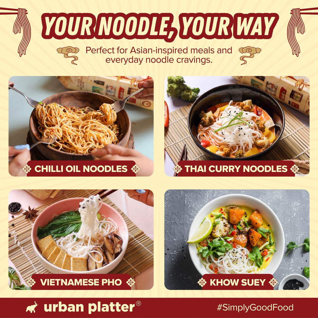 Rice Noodles, 400g (Naturally Gluten-free, Made with Rice Flour, No Additives, Perfect for all Pan Asian Cooking)