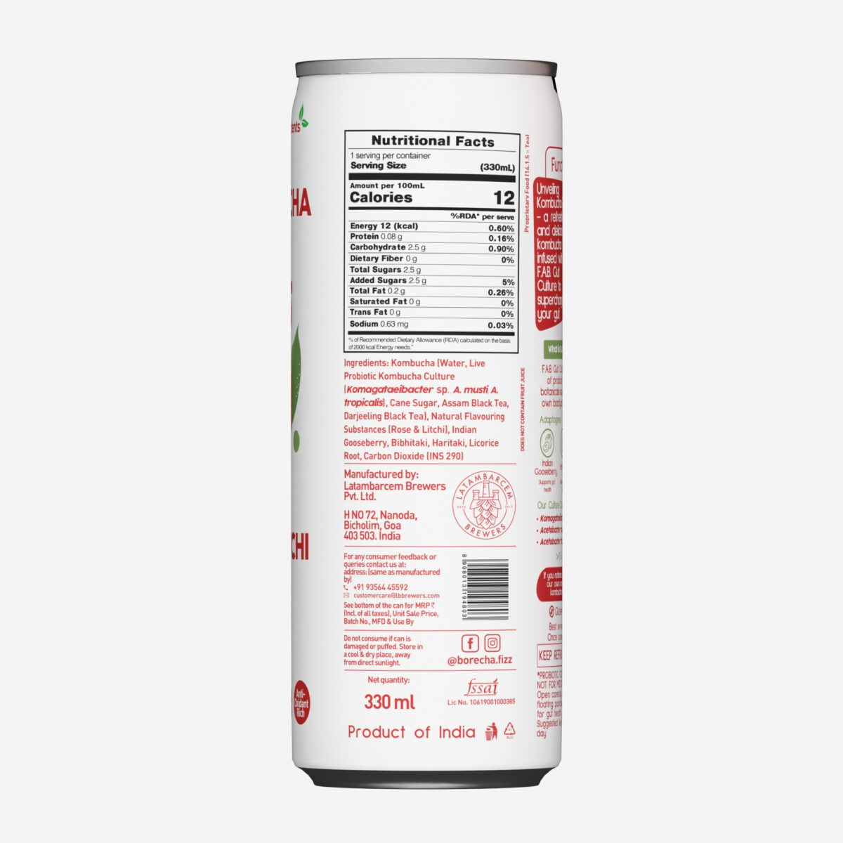 Borécha Rose Litchi Probiotic Kombucha, 300ml