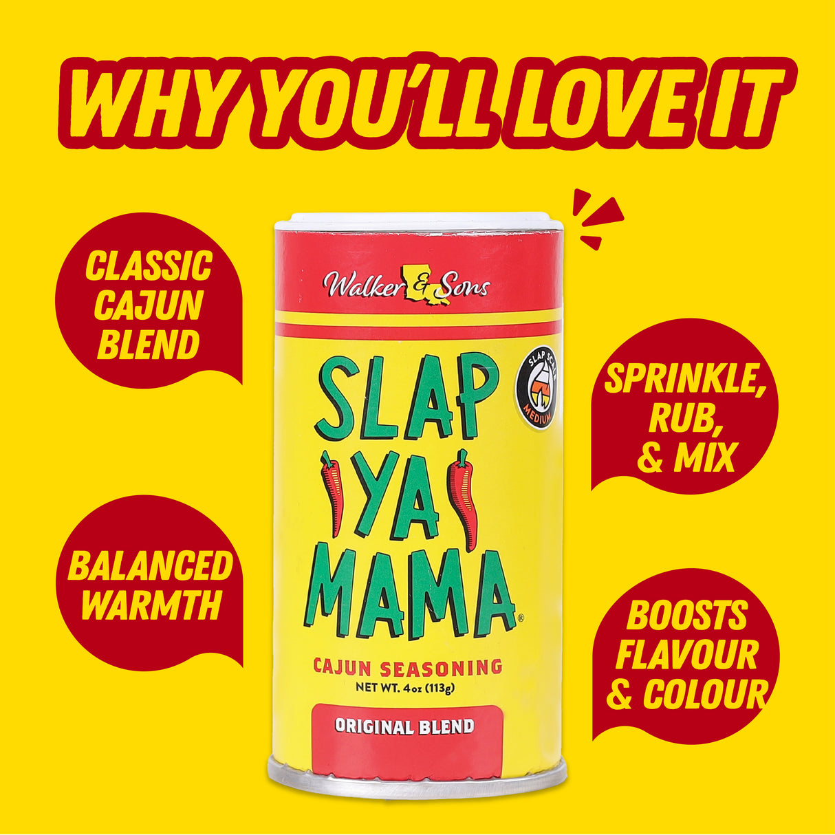 Slap Ya Mama Original Cajun Seasoning, 113g (Authentic Louisiana Cajun Spice Mix for Everyday Cooking | No MSG, No Preservatives, Gluten Free)