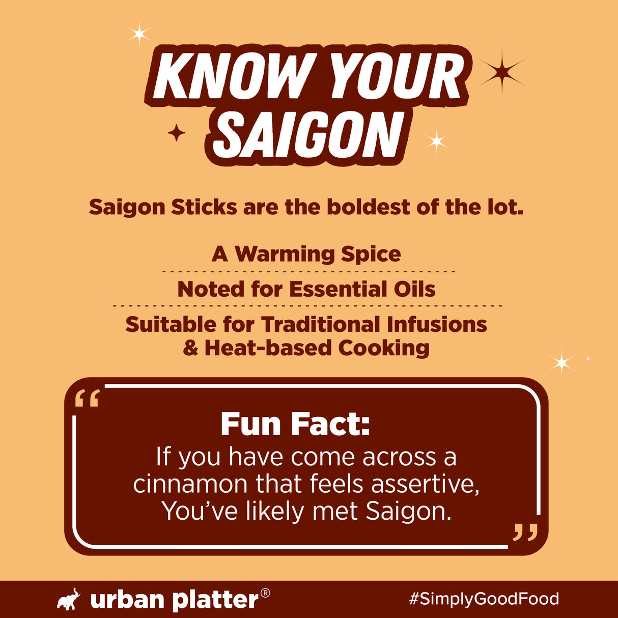 Urban Platter Saigon Sticks, 200g Jar (Cassia quills, Cinnamon like flavour)