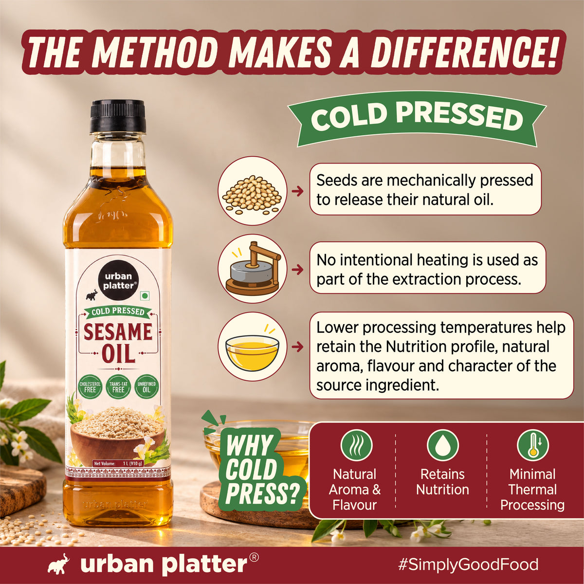 Sesame Oil, 1L (Traditional Cold Pressed Til Oil, Cholesterol & Trans-fat Free, Unrefined)