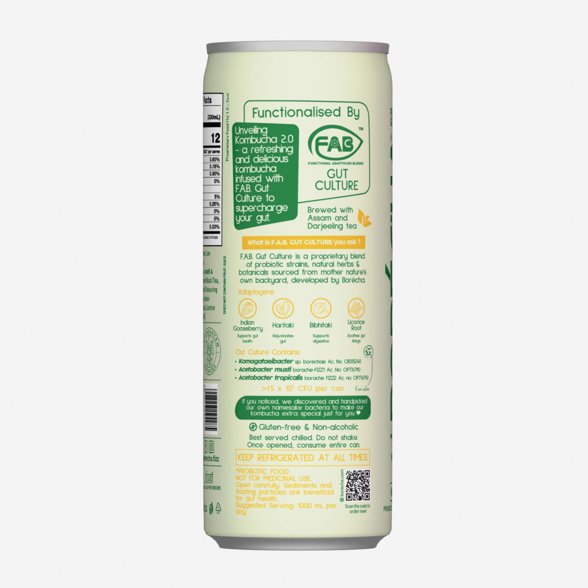 Borécha Sicilian Lime and Lemon Probiotic Kombucha, 330ml