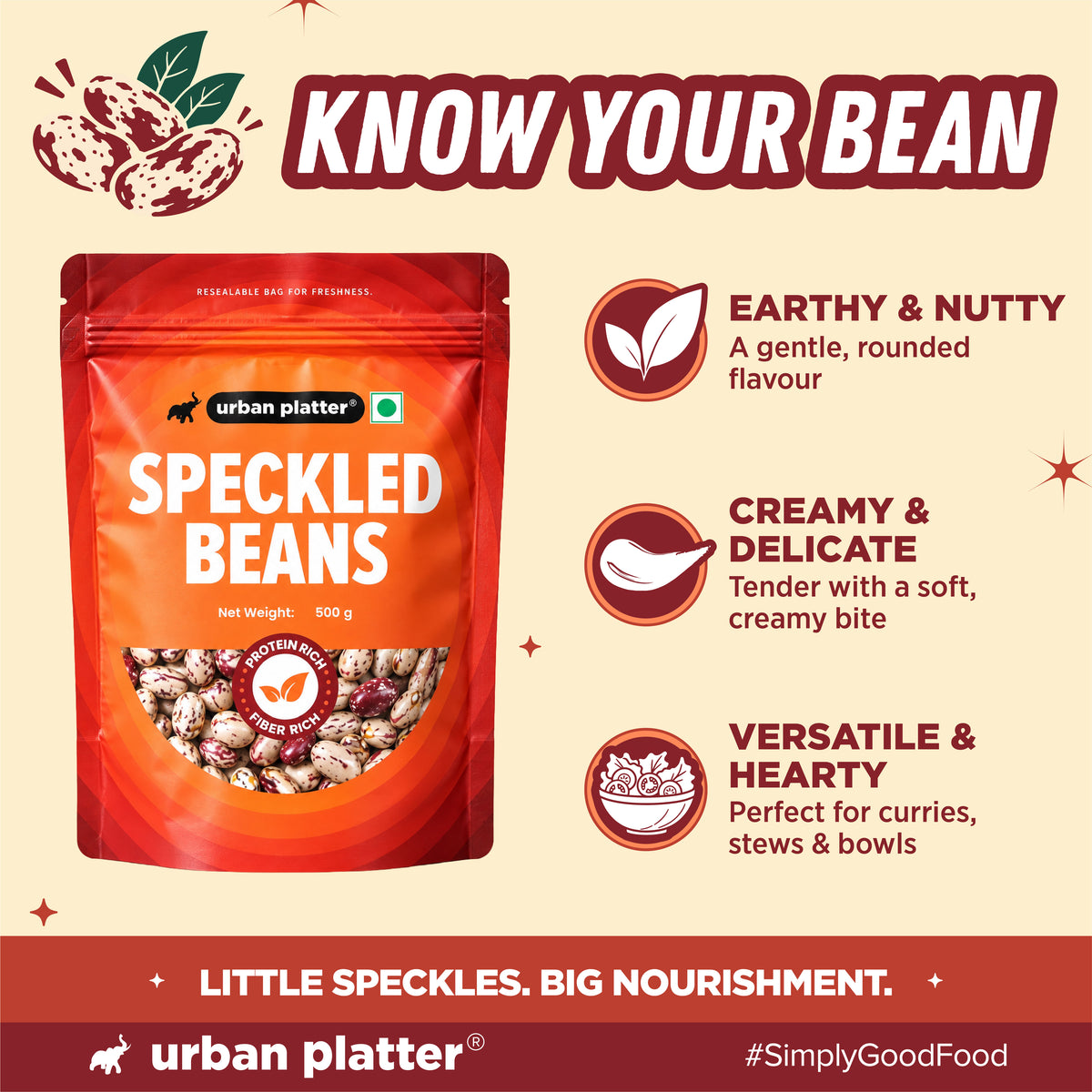 Speckled Beans, 500g (Pink/Chitra Rajma | 23g Protein | 15g Fiber | Nourishing whole beans for Gravies, Curries, Bowls, & Salads)