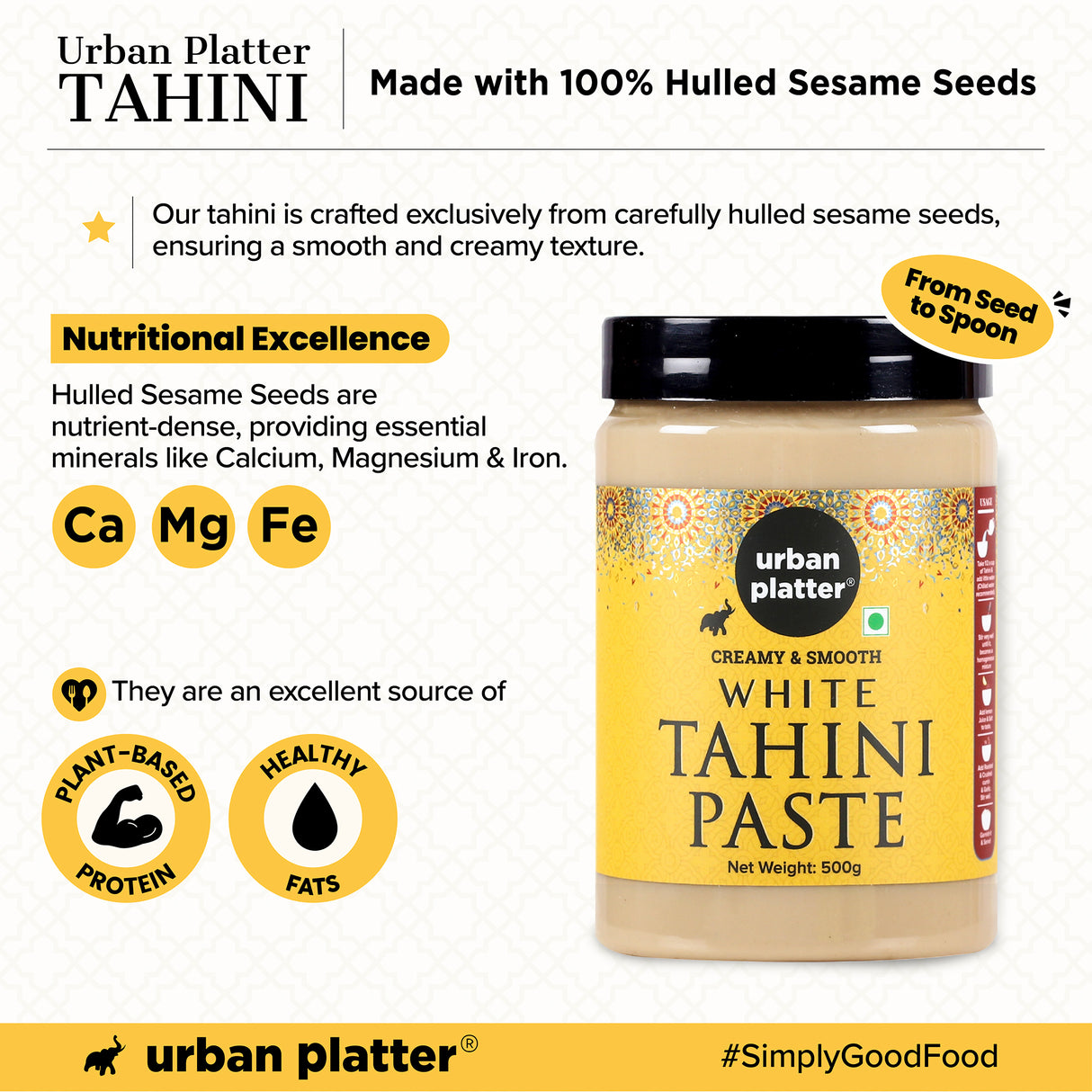 Urban Platter Tahini Paste, 500g (Smooth & Creamy White Sesame Tahina | Ideal for Hummus & Shawarma Sauce)