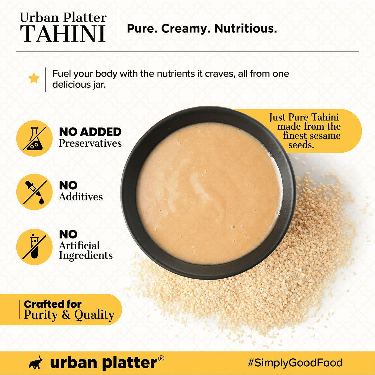 Urban Platter Tahini Paste, 500g (Smooth & Creamy White Sesame Tahina | Ideal for Hummus & Shawarma Sauce)