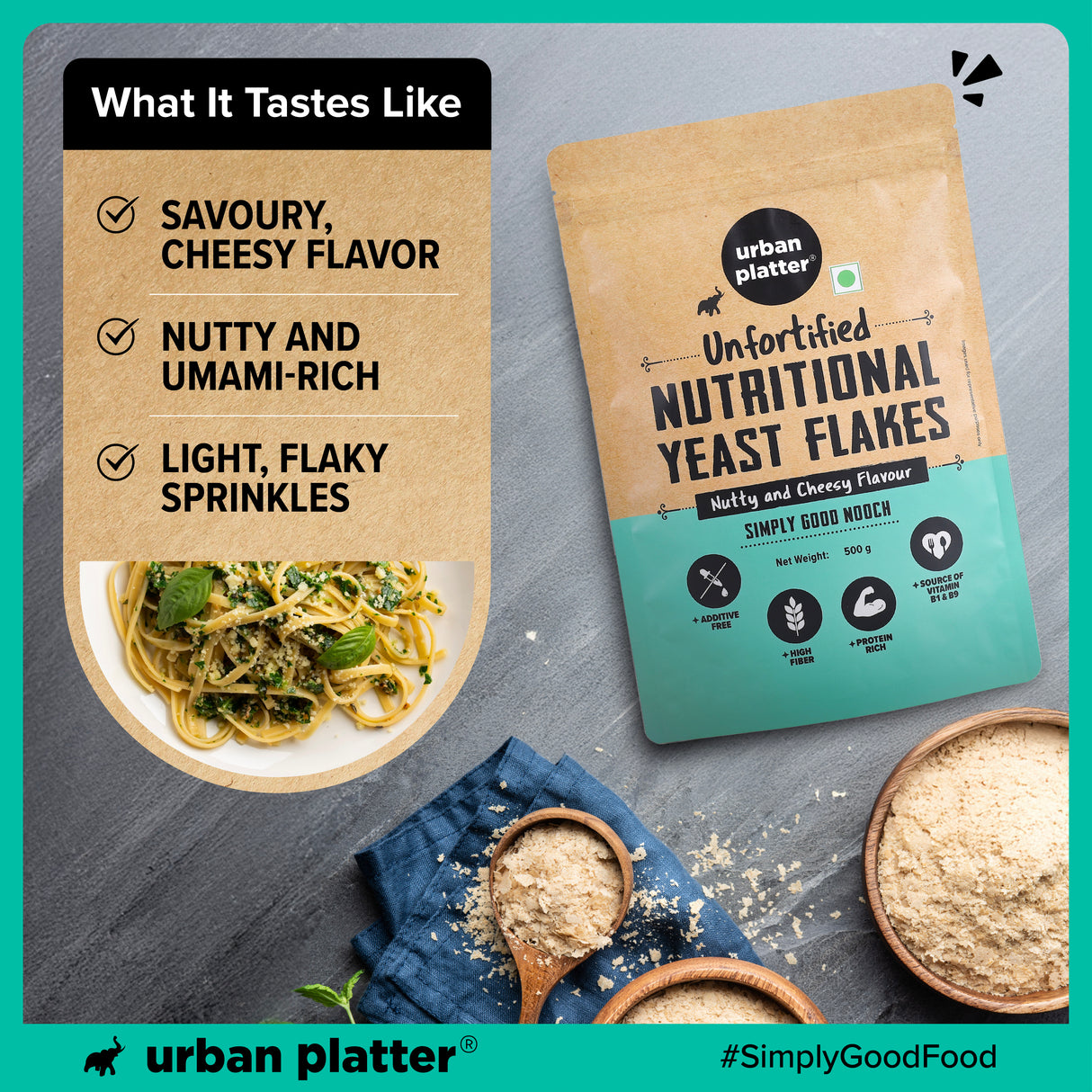 Urban Platter Unfortified Nutritional Yeast Flakes, 500 g (Plant Based | Nutty and Cheesy | Nooch)