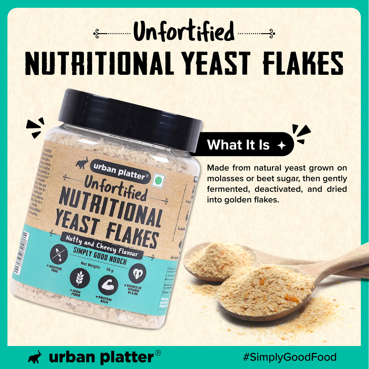 Urban Platter Nutritional Yeast Flakes (Unfortified | Plant Based | Nutty and Cheesy Flavour)