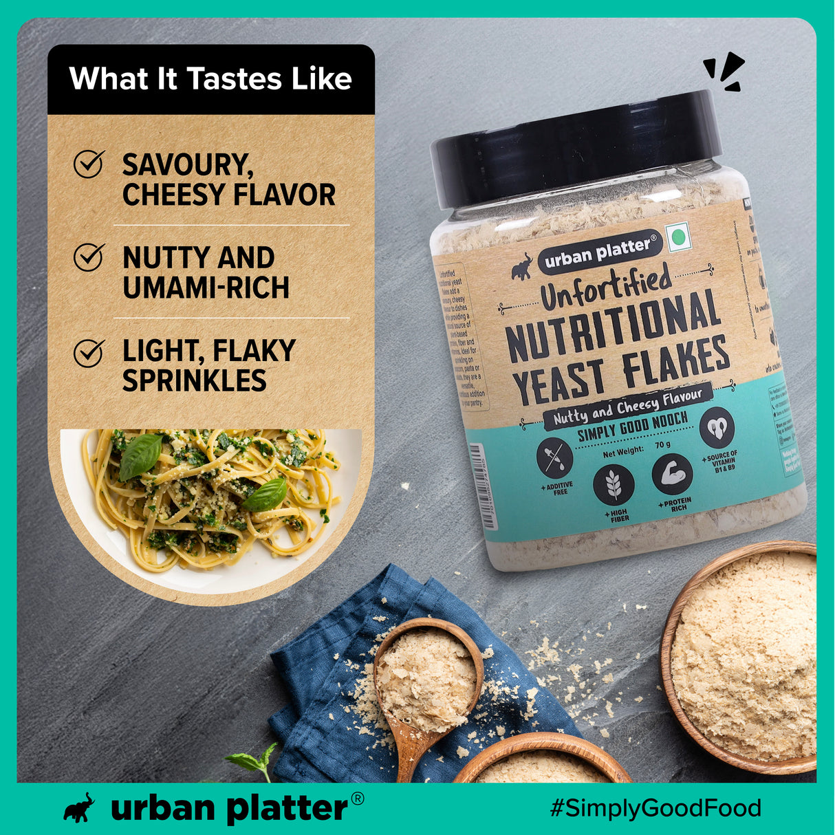 Urban Platter Nutritional Yeast Flakes (Unfortified | Plant Based | Nutty and Cheesy Flavour)