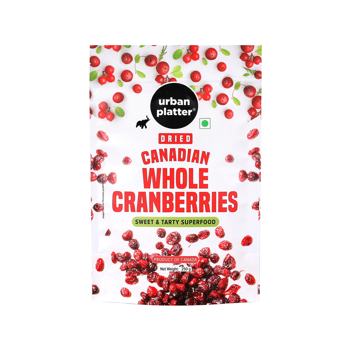 Urban Platter Dried Canadian Whole Cranberry, 250g (Dried Fruit Berries | Snack Pack | Sweet & Tarty)