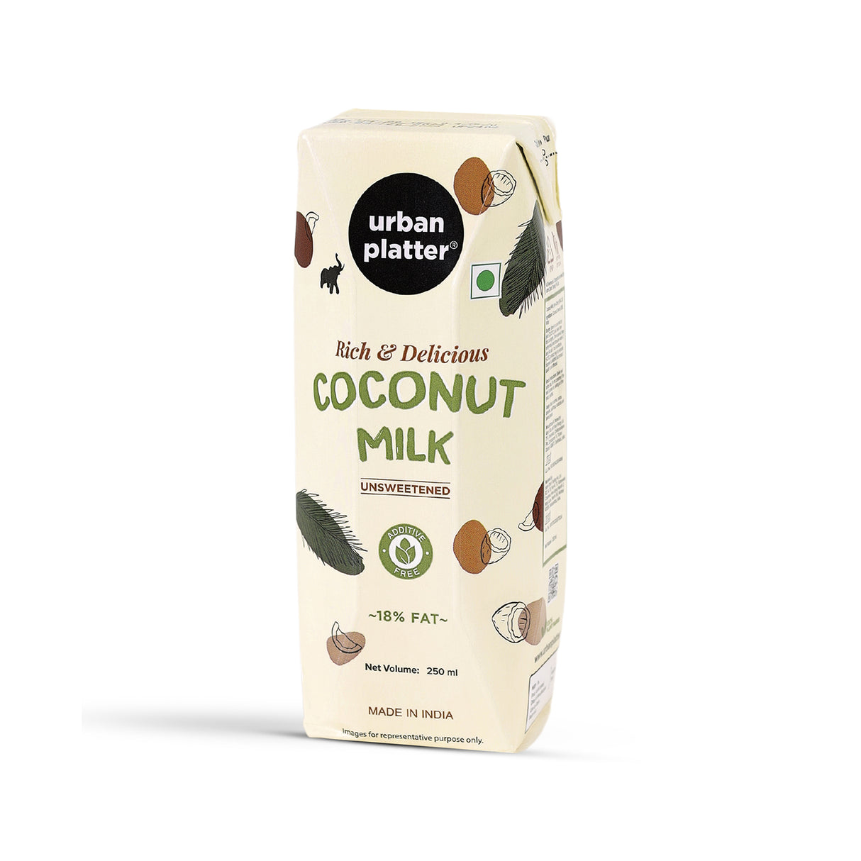 Urban Platter Coconut Milk, 250 ML (Additive Free | 18% Fat)
