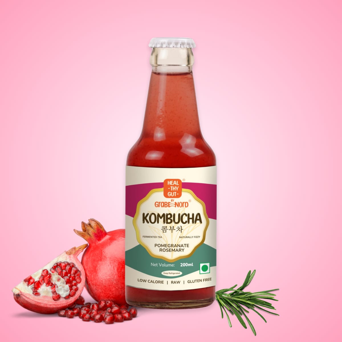 Healthy Gut Kombucha Pomegranate Rosemary, 200ml