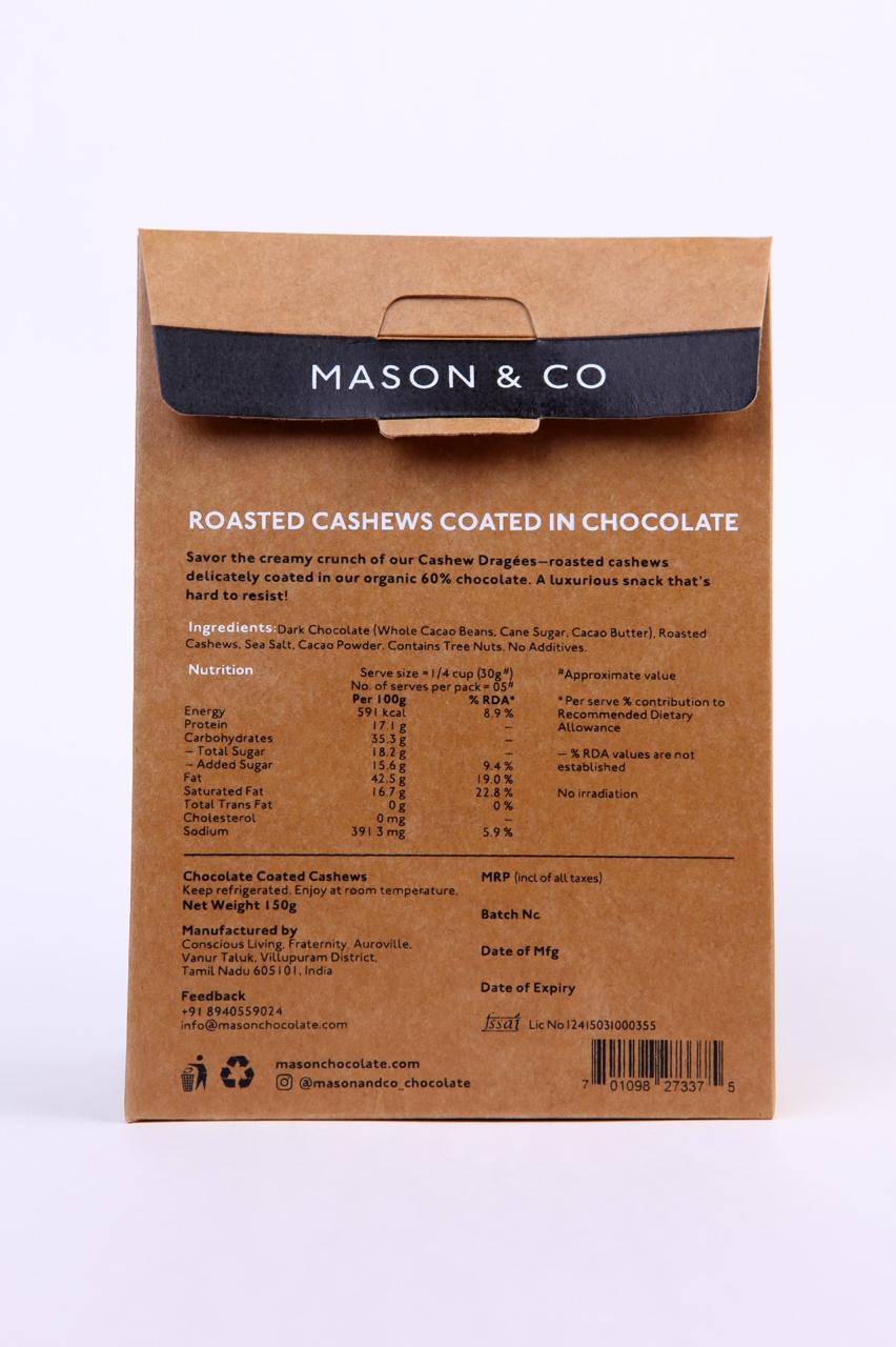 Mason & Co. Chocolate coated nuts - Dragees- Cashew, 150g