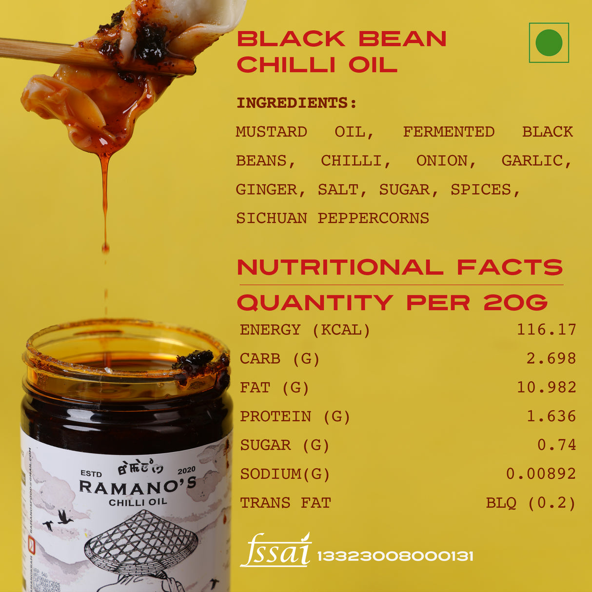 Black Bean Chilli Oil, 240g (Fermented Black Bean & 5 Chilli Blend | Umami Chilli Oil | No MSG | No Soy Sauce)