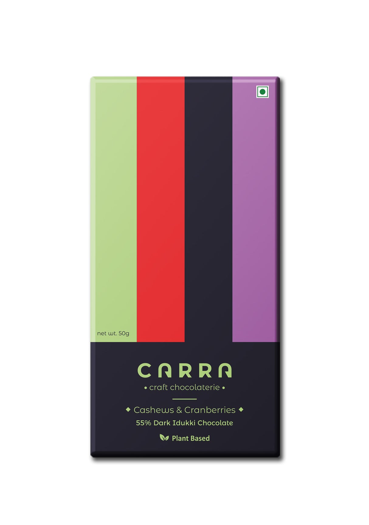 Carra 55% Cashews & Cranberries Dark Idukki Chocolate Bar, 50g
