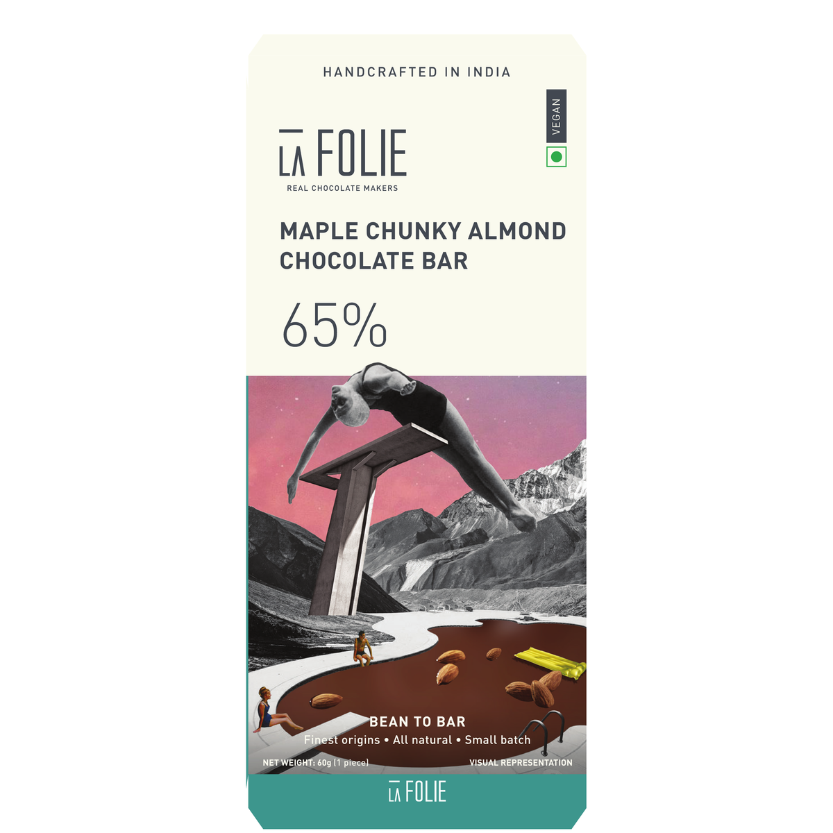 65% Maple & Chunky Almond Butter Chocolate Bar, 60g