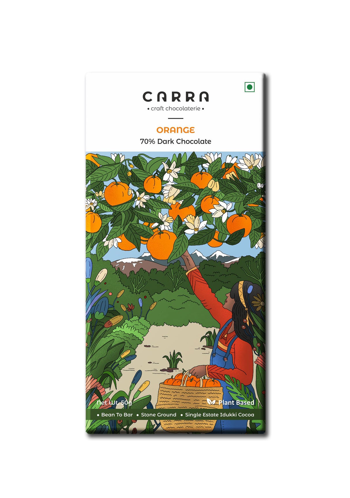 Carra 70% Orange Dark Chocolate Bar, 50g