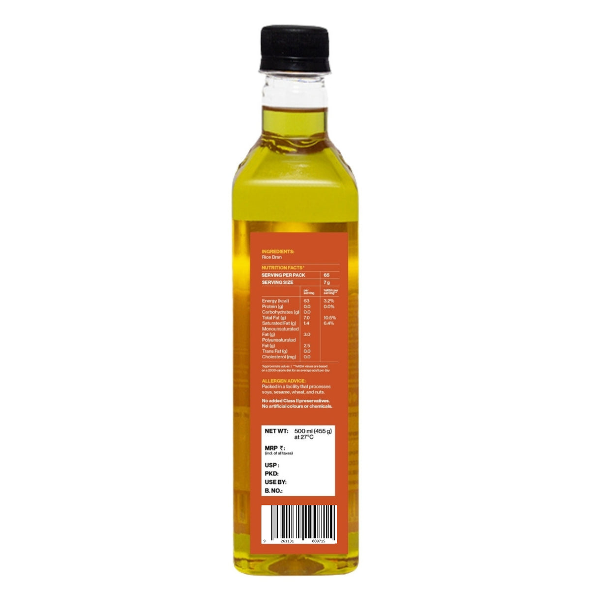 Cold-pressed Rice Bran Oil, 500ml
