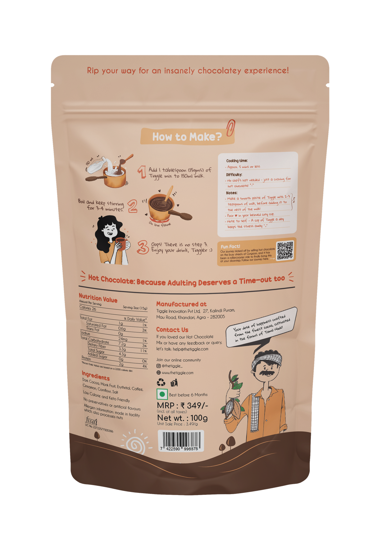 Tiggle Suger-free Hot Chocolate, 100g